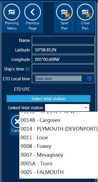 2. Next, select the dropdown arrow on the Linked tidal station window and select a tidal station.