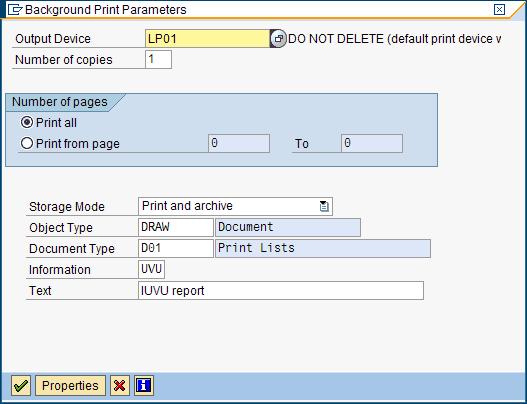 Figure 95. Background Print Parameters window containing your specifications 10. In the Background Print Parameters window, click the Continue icon. 11.