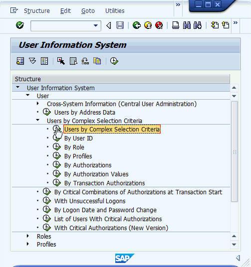 Figure 99. User Information System window showing which item to select in the navigation tree 3.