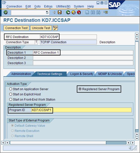 7. In the Program ID field, type the program ID under which the dispatcher is registered on the SAP Gateway.