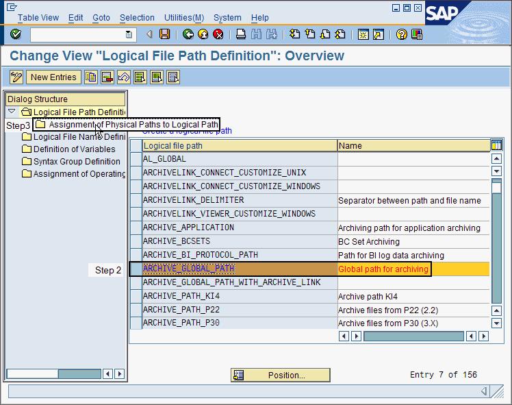 Procedure: 1. In the SAP GUI, enter the transaction code FILE to open the Change View "Logical File Path Definition": Overview window.