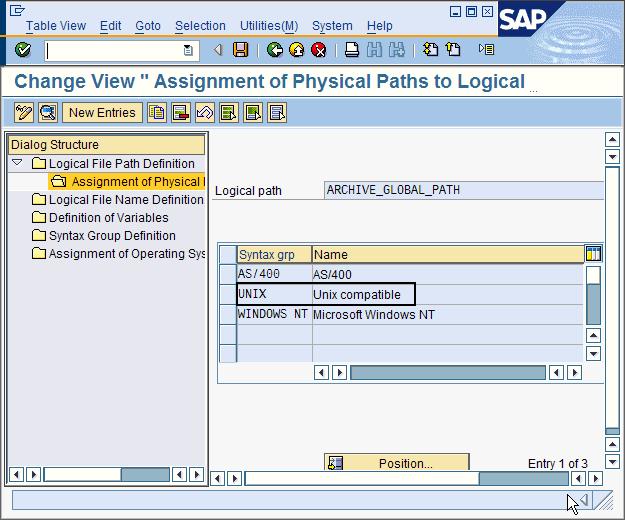 Figure 30. Change View "Assignment of Physical Paths to Logical Path": Overview window containing your sample selection UNIX 5.