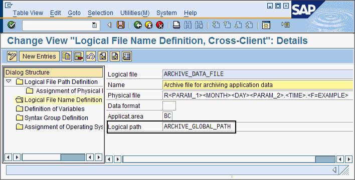 11. Check whether the Logical path field shows ARCHIVE_GLOBAL_PATH. Correct the path, if necessary. Figure 34 