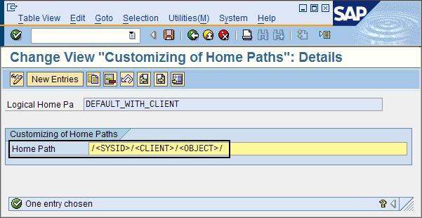 Figure 55. Change View "Customizing of Home Paths": Details window containing the required setting 6. Click the Back icon twice to return to the Data Archiving Customizing window. 7.