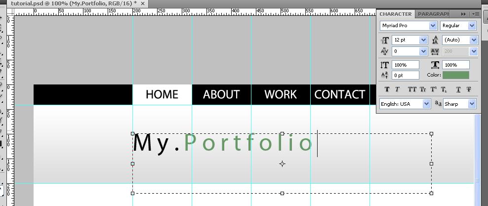 STEP 9. 1. Create a new text layer and come up with a logo name that you want to use. For our purposes we are going to call it My Portfolio.