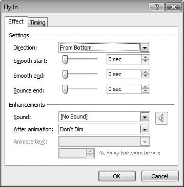 Do any of the following: Choose an option from the Effect Options menu (Figure 15.3).