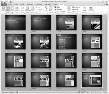 Chapter 15 Organizing the Slides In Slide Sorter view (Figure 15.16), you can rearrange the slides to match their final order.
