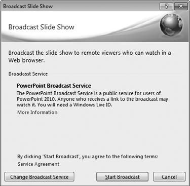 Microsoft PowerPoint: Wrapping Up a Presentation To broadcast a slide show using the PowerPoint Broadcast Service: 1. Open the PowerPoint presentation that you intend to broadcast. 2.