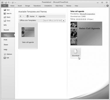 In the Backstage, click New to display the Available Templates and Themes (Figure 14.1). Select the Blank Presentation icon and click the Create button. Figure 14.