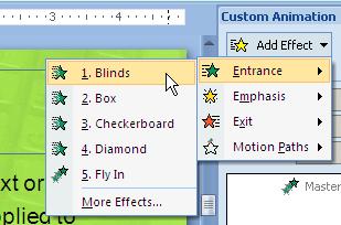 ANIMATIONS tab > ANIMATIONS group > button > button > a window at the right will