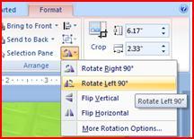 group > ROTATE LEFT 90 Specify that the selected graphic will appear behind the