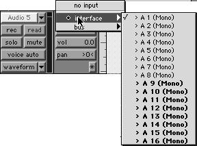 Analog inputs Optical (ADAT) inputs Figure 7. Routing an input to a mono track From the pop-up menu, select the input you want recorded.