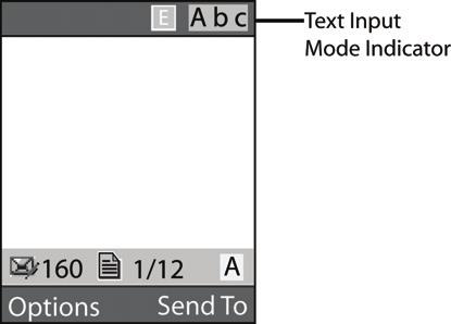 Changing the Text Input Mode When you are in a field that allows characters to be entered, you will see the text input mode indicator near the top right corner of the display.