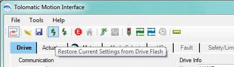 5 : N A V I g A T I N g T H R O U g h T H E T M I S O F T W A R E Drive Status tool: Tool used to notify user of critical drive information such as Enable status, Home status, In Position status and