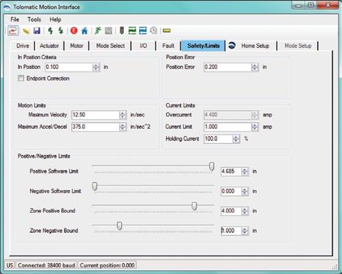 The Safety/Limits Tab11 11.1 Using the Safety/Limits Tab The Safety/Limits tab is used to configure Safety parameters, Motion Limits and setup such features as Endpoint Correction or Zone Output.