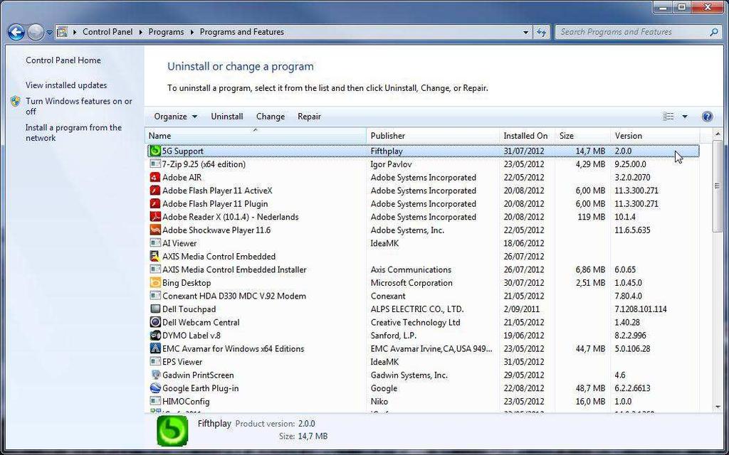 4. A list of installed programs is displayed. Select the old version of the tool from the list and select uninstall. 5.