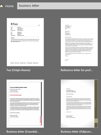 You can choose a template such as a business letter. If you type business letter in the Search for online template box and click on the magnifying glass.