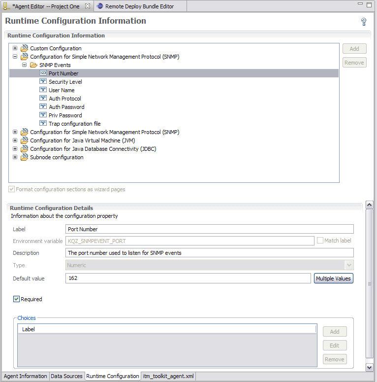 Figure 2. Runtime Configuration page The labels, descriptions, and default alues of predefined configuration properties can be changed, but ariable names and types cannot be changed.