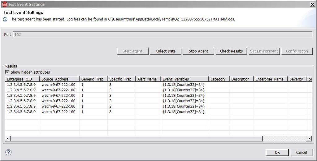 example data collection is shown in Figure 3 Figure 3. Test Eent Settings window that shows collected SNMP eent data 6. Optional: Click Check Results if the returned data is not as you expected.