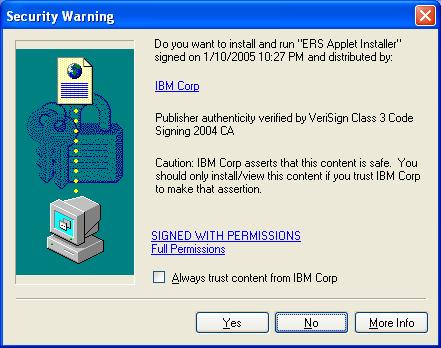 Figure B If you do not receive this pop-up, make sure your pop-up blocker is off. You will not be able to proceed until you have accepted the IBM plug-ins.