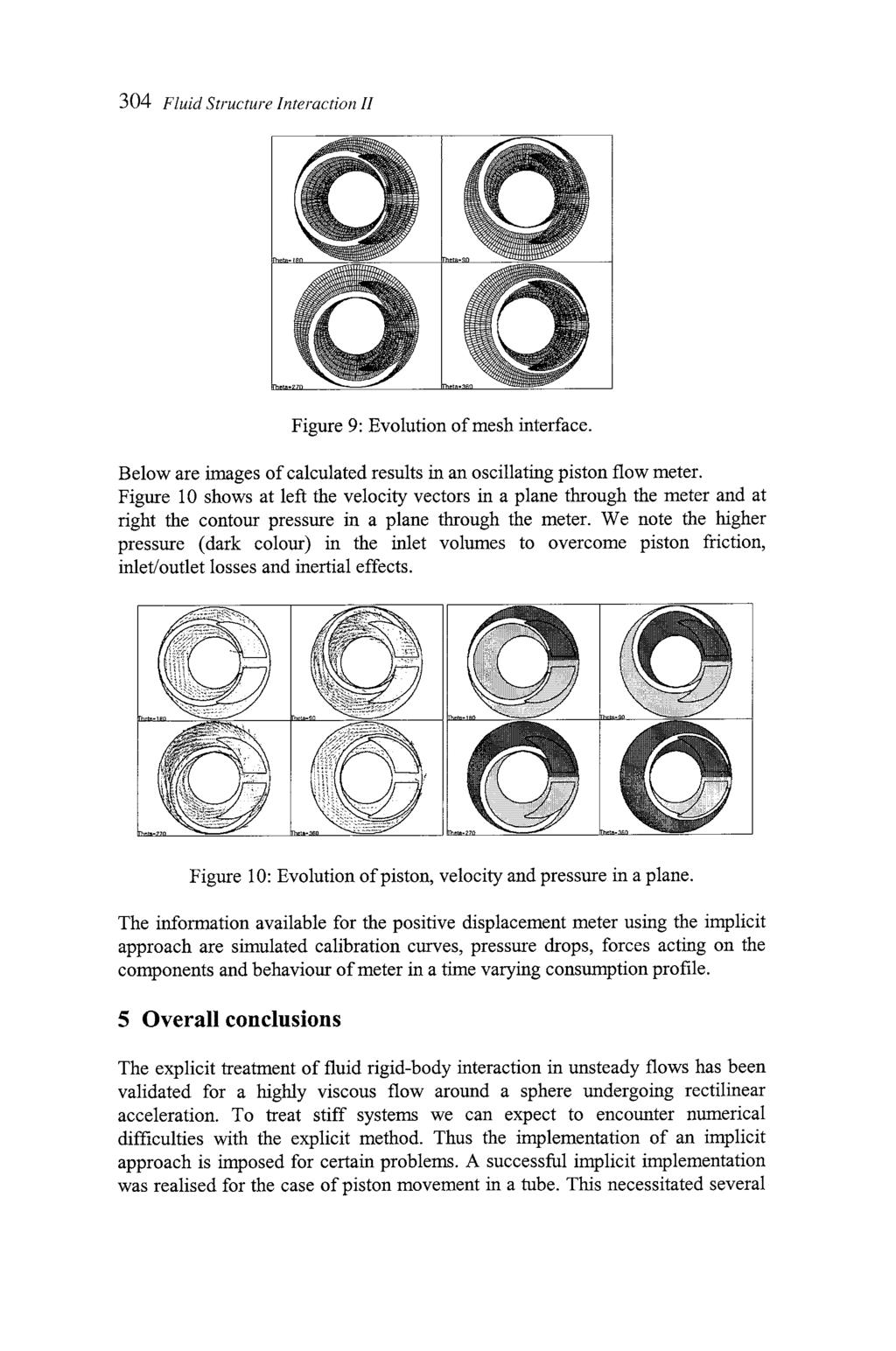 304 Fluid Structure Interaction 11 Figure 9: Evolution of mesh interface. Below are images of calculated results in an oscillating piston flow meter.