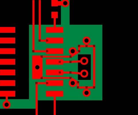 The X1 and X2 trace lengths should be less than 5 mm. The use of a ground plane on the backside or inner board layer is preferred. See layout example. Red is the top layer, green is the bottom layer.