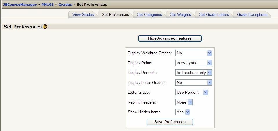 You can set or amend your preferences. To change grade preferences, click on the tab entitled, Set Preferences.