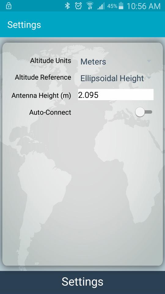 3- Configuring the Antenna Height For RTK operation, entering the antenna Height is necessary if accurate elevation is needed. From the Main menu of Eos Tools Pro, select Settings.