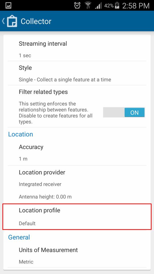 Collector should now be using your Arrow receiver s position instead of the Location Service (Internal Location) of your Android device.