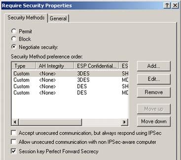 From the Security Methods tab, shown in Figure C-12, verify that the Negotiate security option is enabled, and deselect the Accept