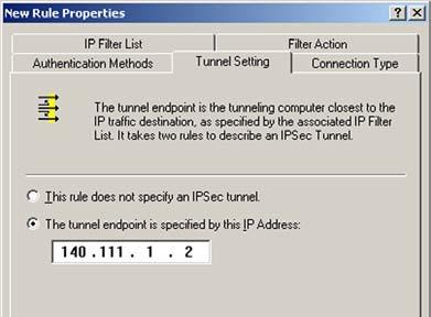 From the Tunnel Setting tab, shown in Figure C-24, click the radio button for The tunnel endpoint is specified by this IP Address, and