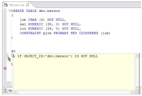 SESSION 5: SQL CODE ASSIST AND EXECUTION > AUTOMATIC ERROR DETECTION The following syntax highlighting is automatically added to lines of code in SQL Editor: Code Comments SQL Commands Syntax Errors