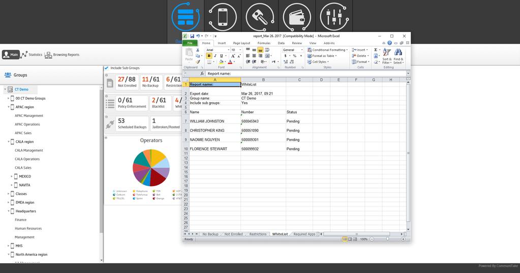 DASHBOARD DATA EXTRACTION The dashboard data can be exported to an Excel file for further processing.