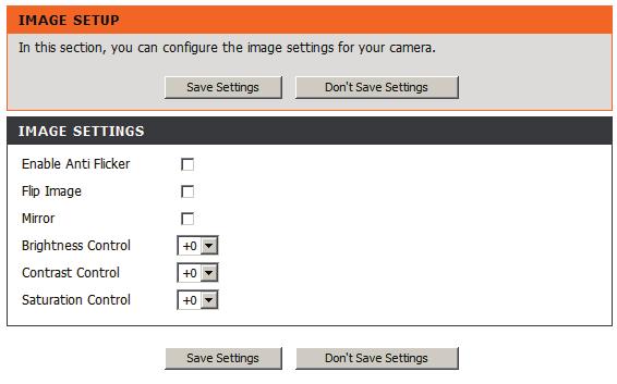 Section 3 - Configuration This section allows you to configure the image settings for your camera. Setup > Image Setup Enable Antiflicker: Flip Image: Select this box to enable antiflicker.