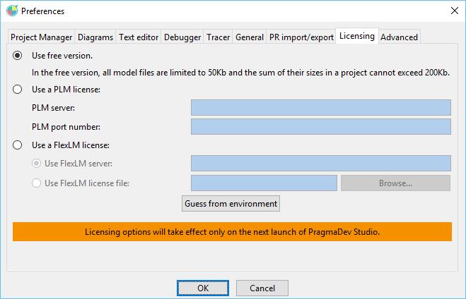 This can be changed later via the menu Studio / Preferences... in the tab Licensing : The following paragraphs describe the FLEXlm and PLM architecture and installation procedures.