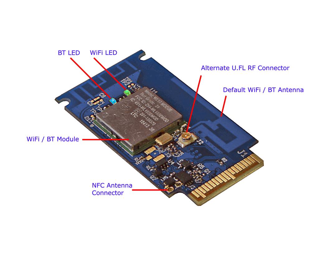 Figure 1-1: Mirage Wi-Fi / BT Expansion Card Top View Figure 1-2: PCB physical pinout