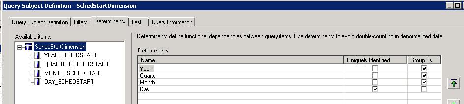 Maximo 76 Cognos Dimensions Application Example 5H. Click on the 'Determinants' tab. Click Add.
