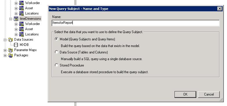 4 Add Query Subject: ItemsforReport Next, a new query subject will be created which will contain the