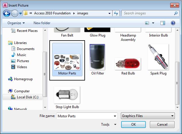 Select an image file called Motor Parts.