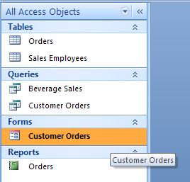 Open the Customer Orders form (by double clicking on it).