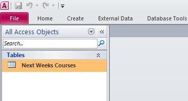 Type in a name for the table, such as Next Weeks Courses. Click on the OK button. Your screen will now look like this.