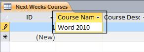 Click in the cell directly under the Course Name header, and you will see the following.