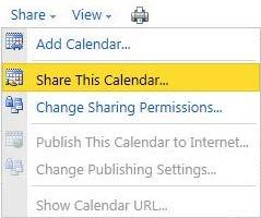 Calendar Sharing Sharing a calendar will allow others to have more access to your scheduling information than basic Free/Busy indicators. 1. Click Share on the Calendar Toolbar. 2.