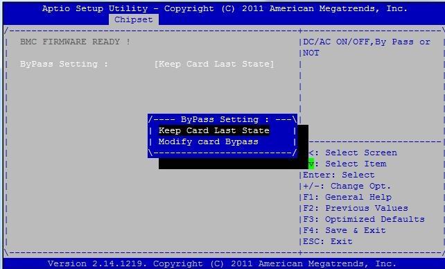 choose Chipset FWA-6510 Setting Bypass setting The default setting of Bypass setting item is Keep card