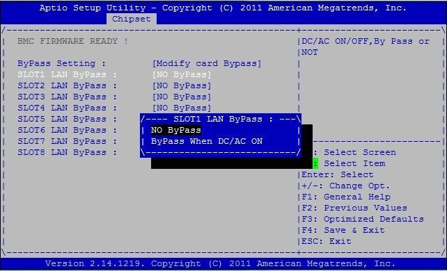 The items of SLOT1 LAN bypass ~ SLOT6 LAN bypass are only for FWA-6510 6 NMC version.