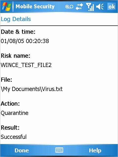 Viewing Event Logs Each scan log entry (shown in Figure 9-2) contains the following information: Date & time when the malware was detected Risk name the name of the malware File the name
