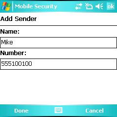 Select Menu > Settings > SMS Anti-Spam on the main screen 2. Ensure that an anti-spam list is enabled. Mobile Security displays the current list entries as shown in Figure 7-2. 3. Tap Add. 4.