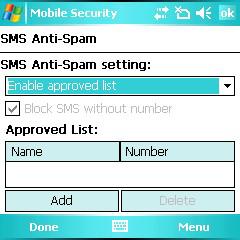 Filtering SMS Messages To import senders from your device s contact list: 1. Tap Menu > Settings > SMS Anti-Spam on the main screen. 2. Ensure that an anti-spam list is enabled.