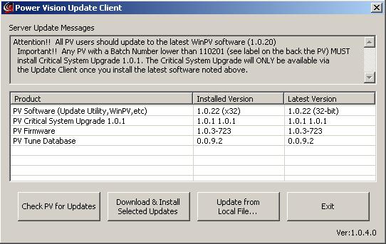 GETTING STARTED Checking the WinPV Update Client Checking the WinPV Update Client The PV Update Client automatically checks for any applicable updates.