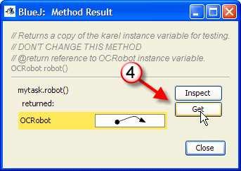 3) Right-click the BeeperDelivery object and call its robot method.